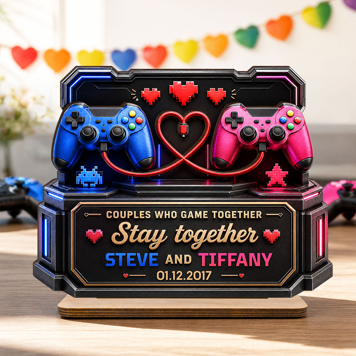 Couples Who Gamer Together Stay Together - Personalized 2-Layered Wooden Plaque - Heartfelt Anniversary Gift for Him, for Her