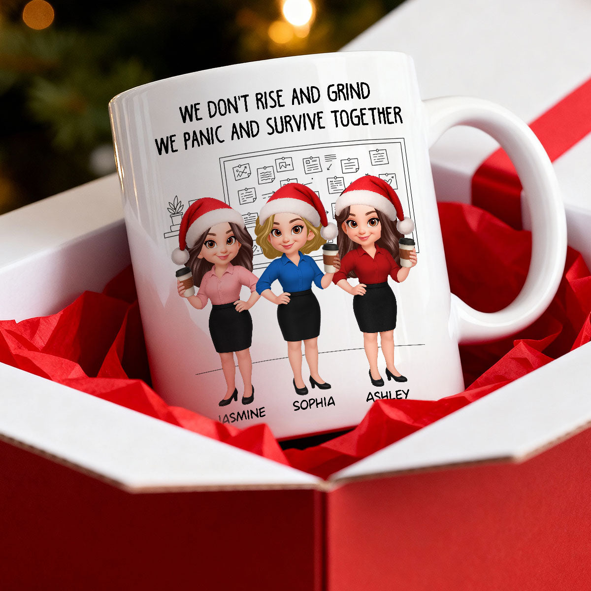 We Panic And Survive Together - Personalized Mug - Funny Gift For Work Besties, Colleagues