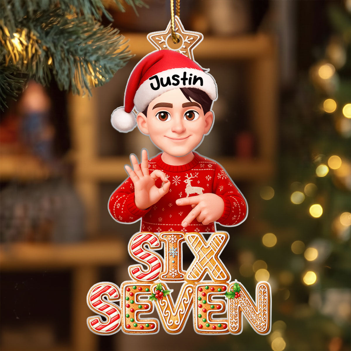 Funny Custom Six Seven 67 Gingerbread Pattern - Personalized Acrylic Ornament - Teen Slang Funny Tree Decor, Funny Teen Grandkid Gift