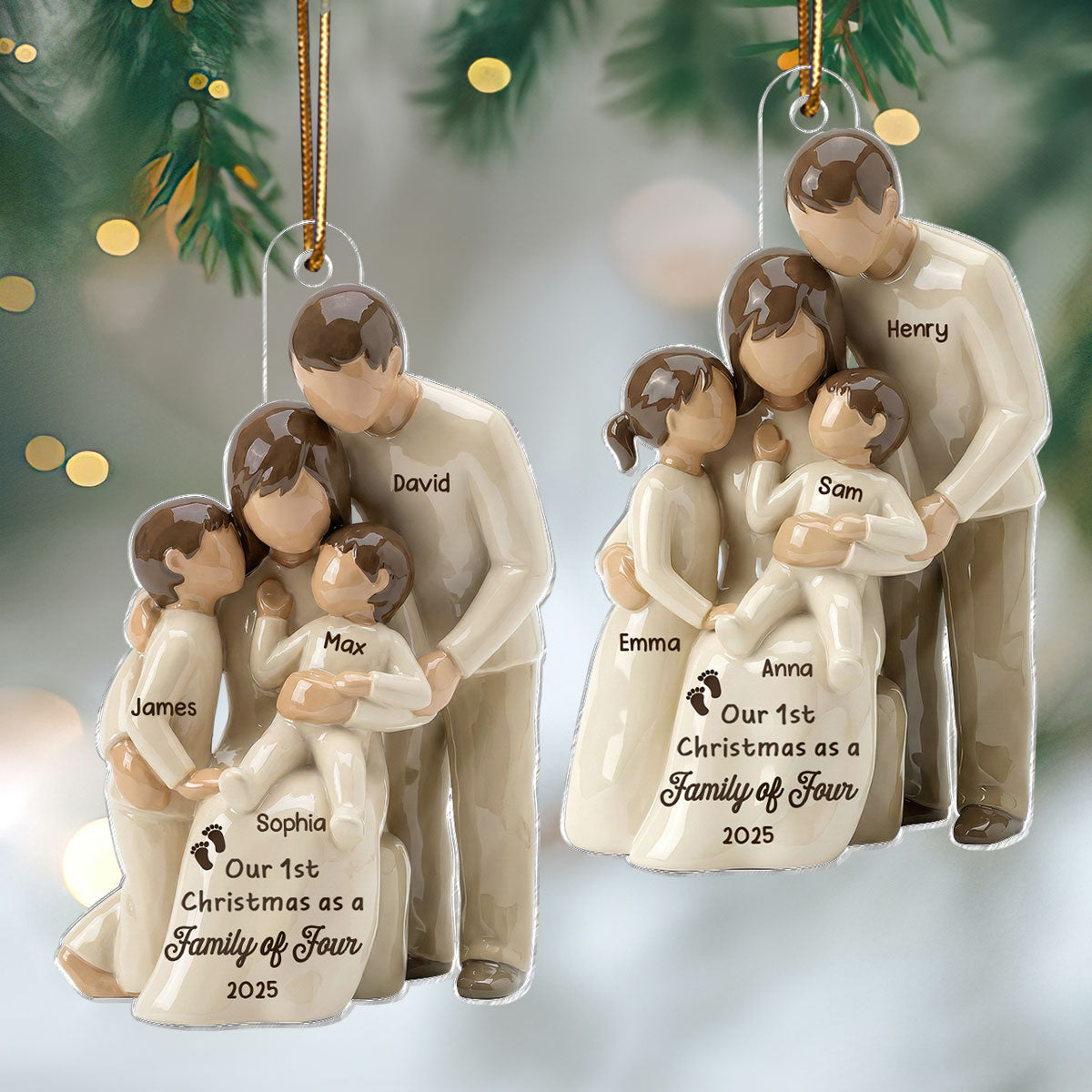 3D Effect First Christmas As Family Of Four - Personalized Acrylic Ornament