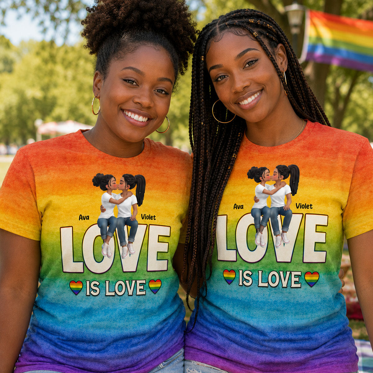 LGBT+ Watercolor Flag Couple Love Is Love - Personalized Shirt - Matching Shirts For Couple, Happy Pride Month