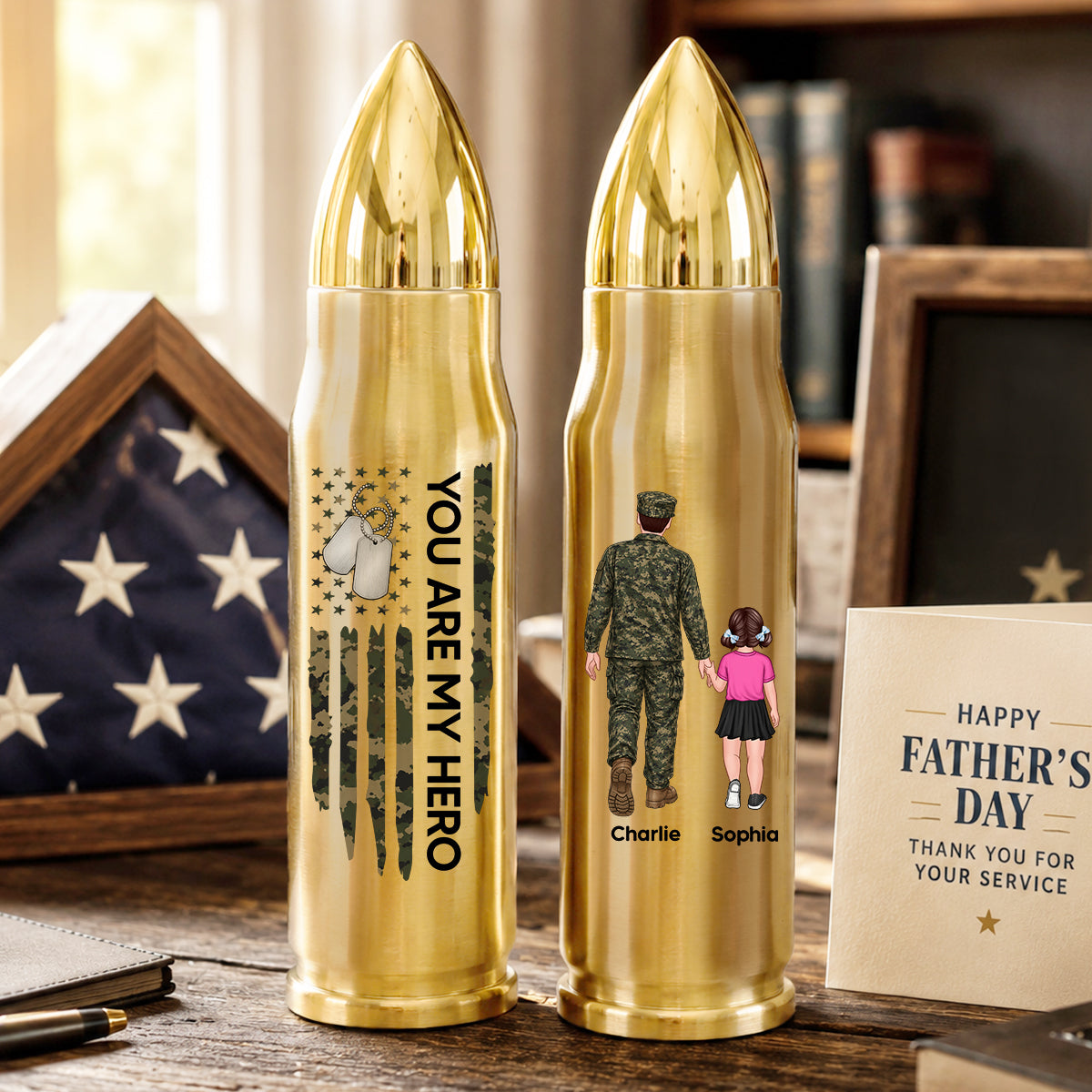 Proud American Military Dad You Are Our Hero - Personalized Bullet Tumbler - Father's Day Gift For Dad, Husband