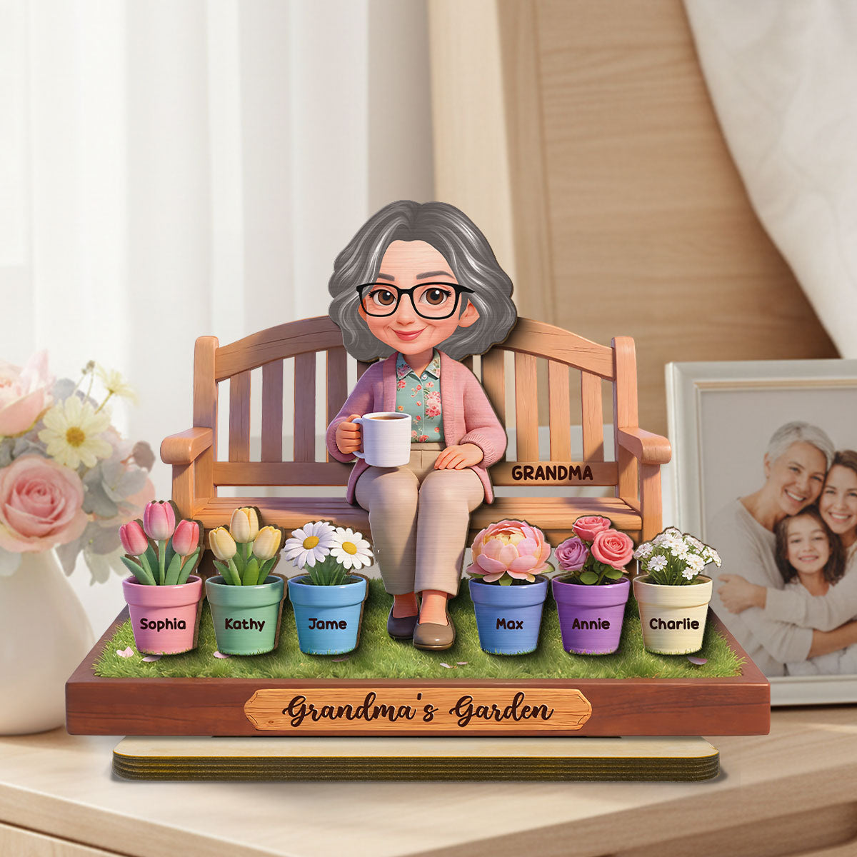Beautiful Grandma's Garden Custom Grandkids Names - Personalized 2-Layered Wooden Plaque - Gift For Grandma
