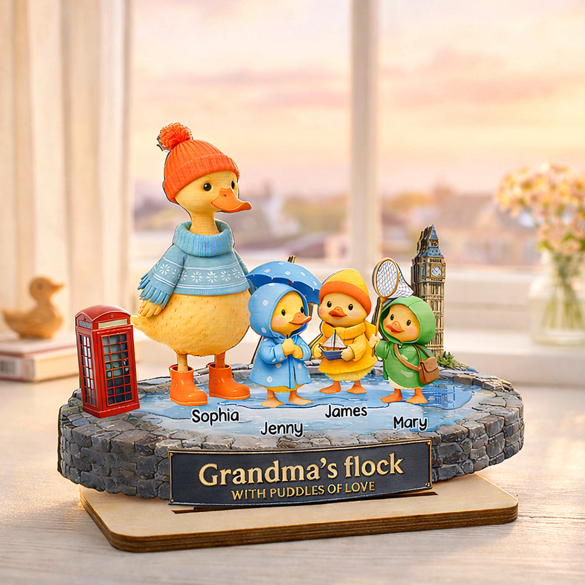 Nanny's Flock with Puddles of Love - Personalised 2-Layered Wooden Plaque - Heartfelt Mother's Day Gift for Nanny, Grandmother, Grandma