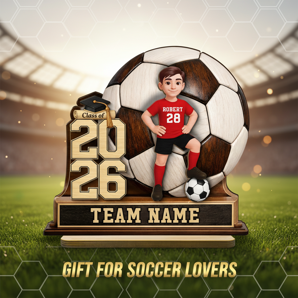 Soccer Senior Keepsake 2D Flat - Personalized 2-Layered Wooden Plaque - Graduation Gift For Son, Daughter