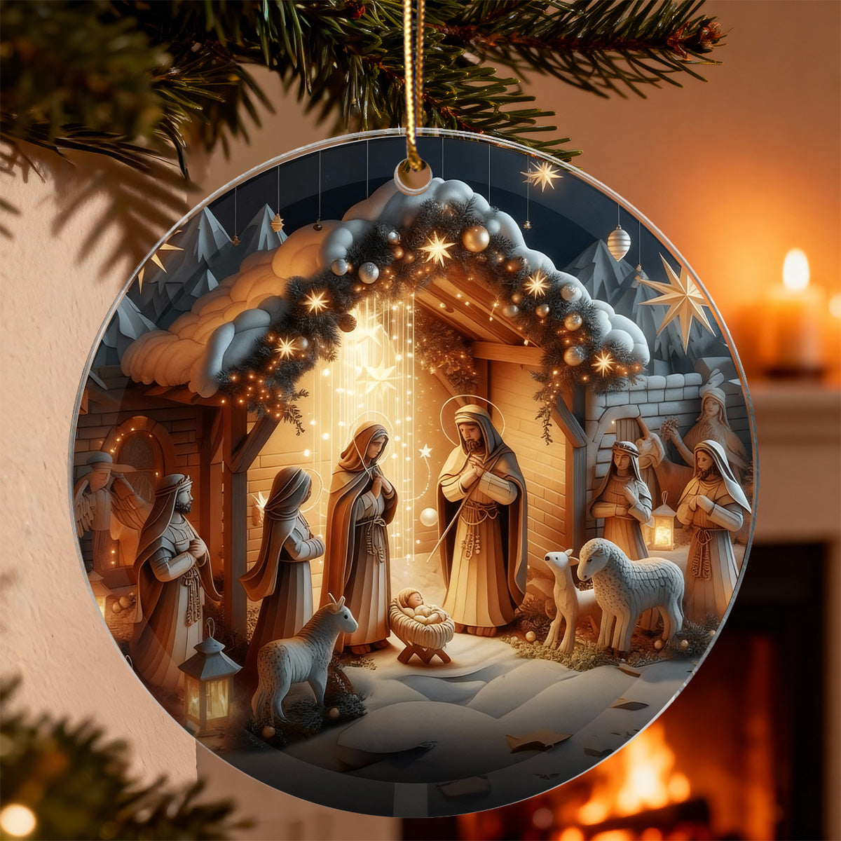 3D Effect Nativity Scene The Greatest Gift of All Religious Ornament - Acrylic Ornament