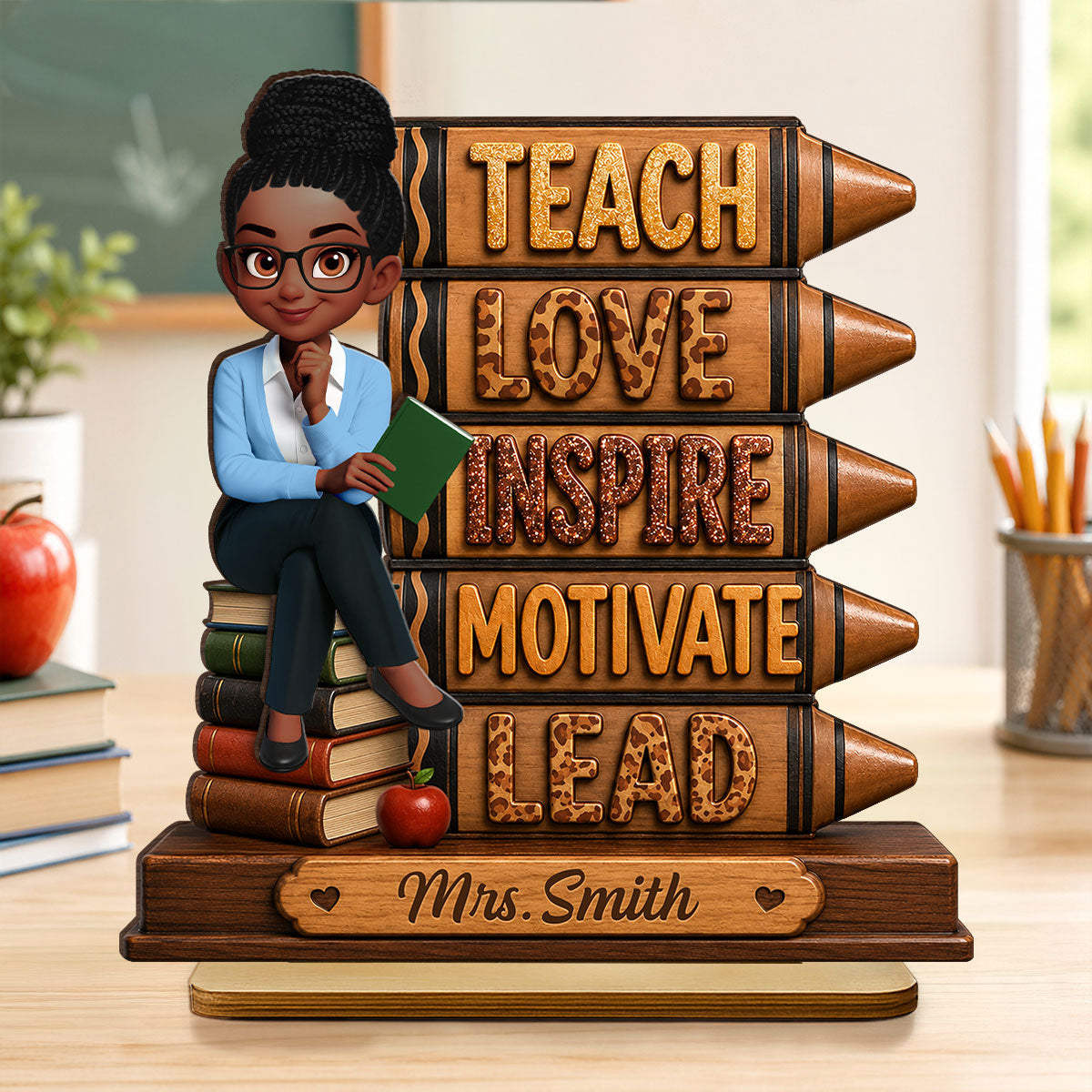Teach Love Inspire Motivate Lead - Personalized 2-Layered Wooden Plaque - Back to School Gift for Teachers