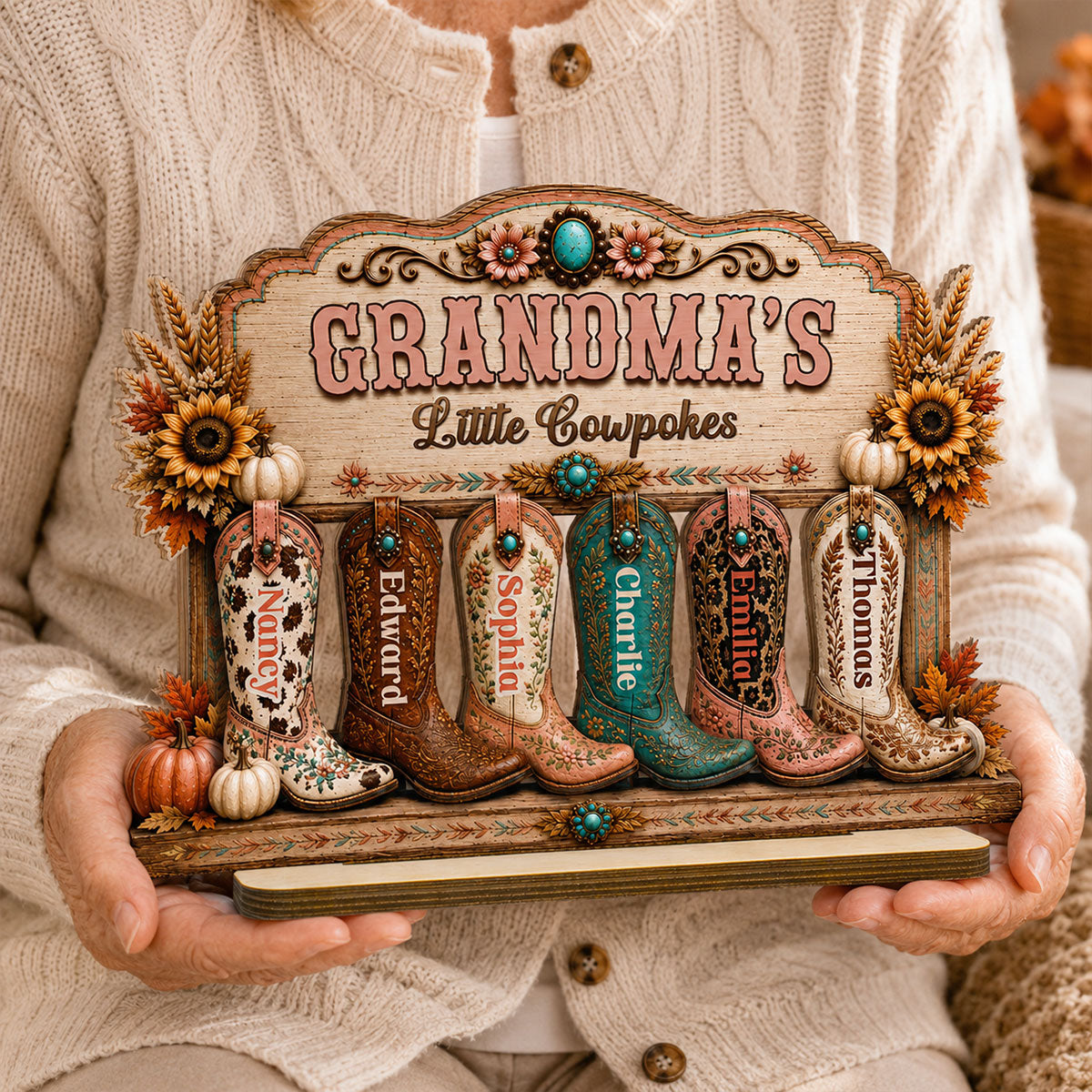 Grandma's Little Cowpokes 2D Flat - Personalized Wooden Plaque - Fall Season Decoration