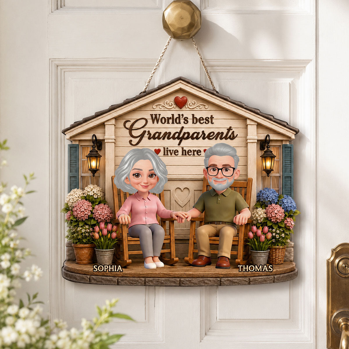 World's Best Grandparents Live Here - Personalized Wood Sign - Gift For Grandparents, Summer Decoration