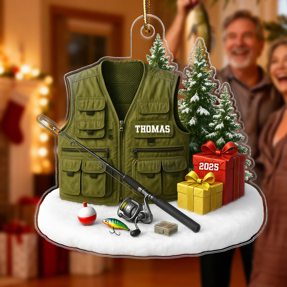 3D Effect Fisherman Things - Personalized Acrylic Ornament - Christmas Gift For Fishing Lovers