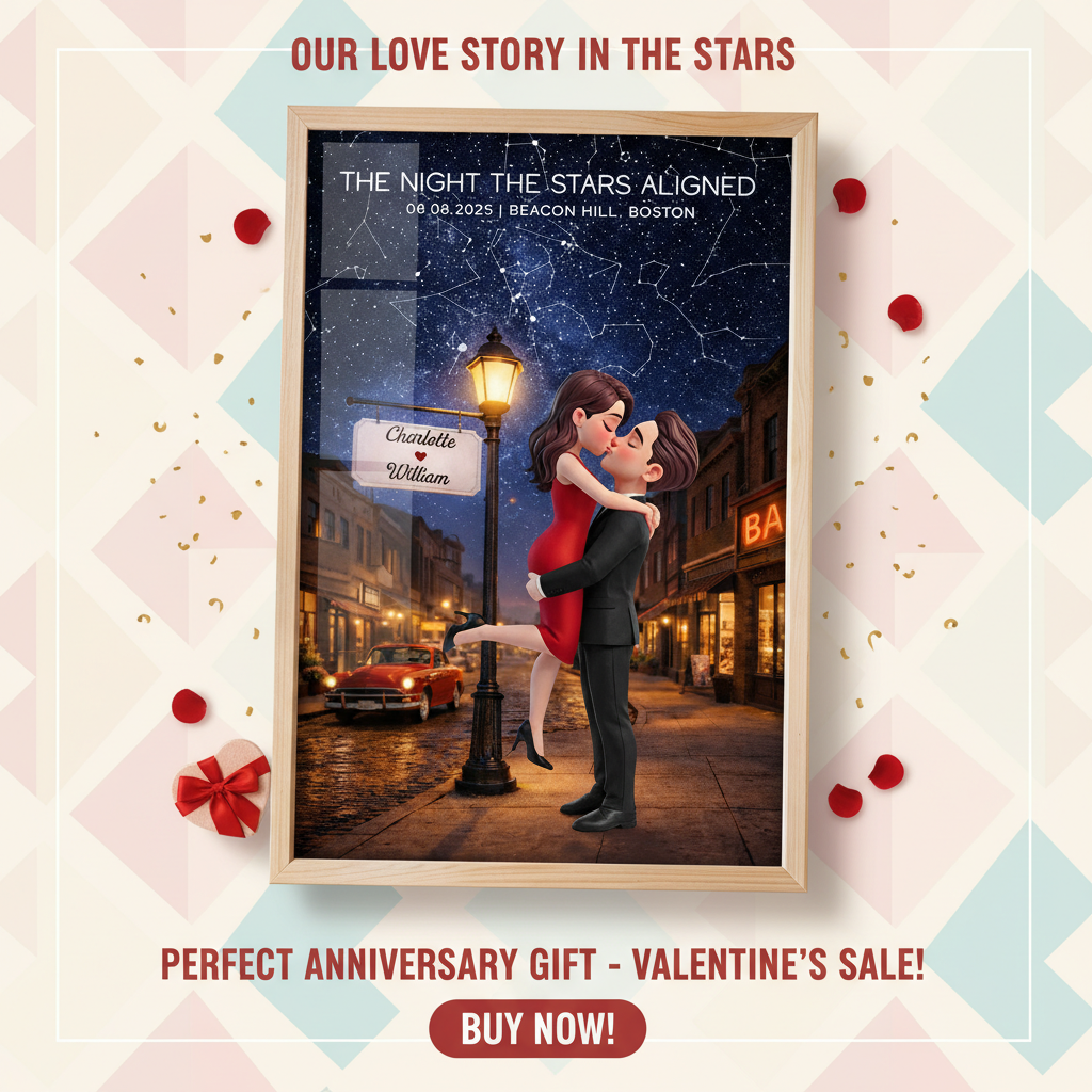 Eternal Love Couple Hugging Kissing Custom Star Map Anniversary Date - Personalized Poster - Valentine's Day Gift For Couple