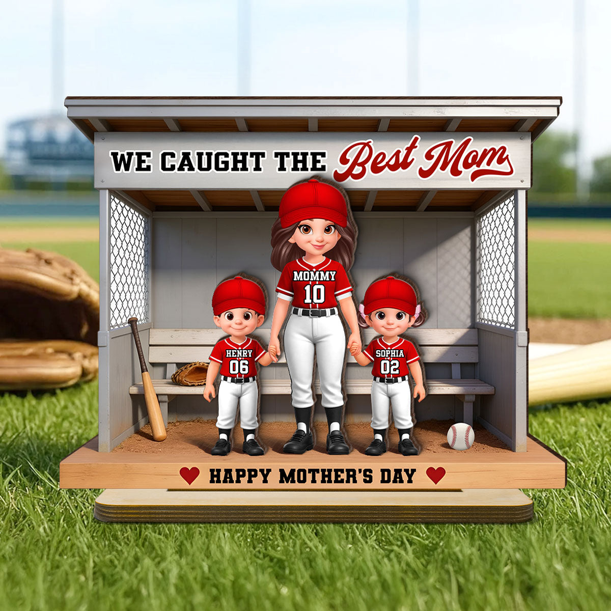 Baseball Softball We Caught The Best Mom - Personalized 2-Layered Wooden Plaque - Mother's Day Gift For Baseball Mom