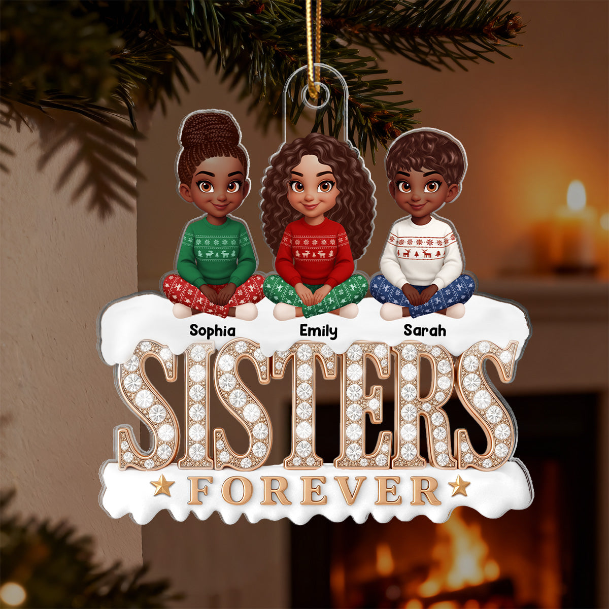3D Shining Effect Beautiful Sisters Forever - Personalized Acrylic Ornament - Gift For Sisters