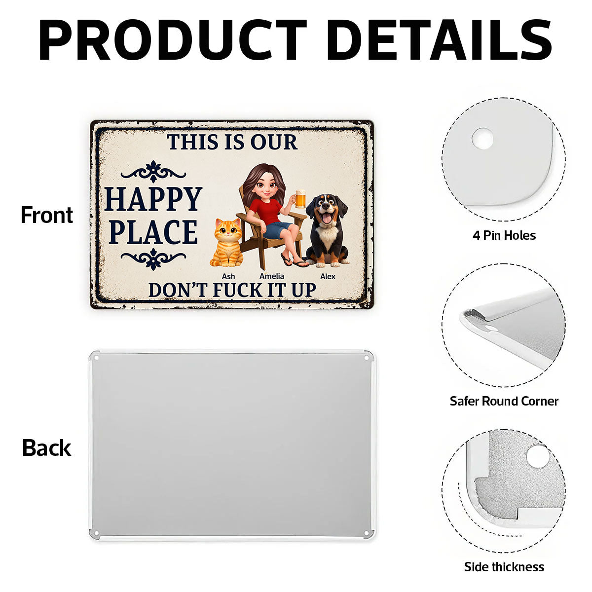 This Is My Happy Place With Dogs Cats - Personalized Metal Sign - Funny Sarcasm Decoration For Dog Lovers, Cat Lovers