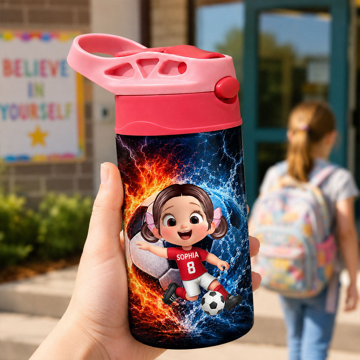 On-trend Soccer Design for Boys Girls - Personalized Kid Water Bottle - Back to School Gift for Kids
