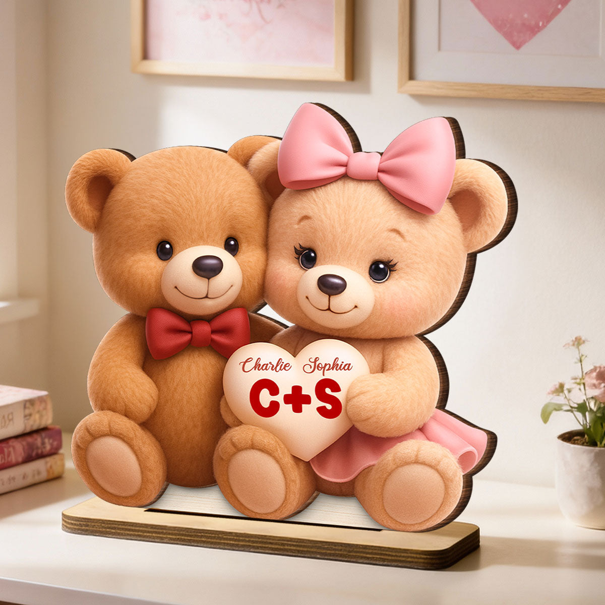 Loving Bear Couple - Personalized Wooden Plaque - Valentine's Day Gift for him, for her