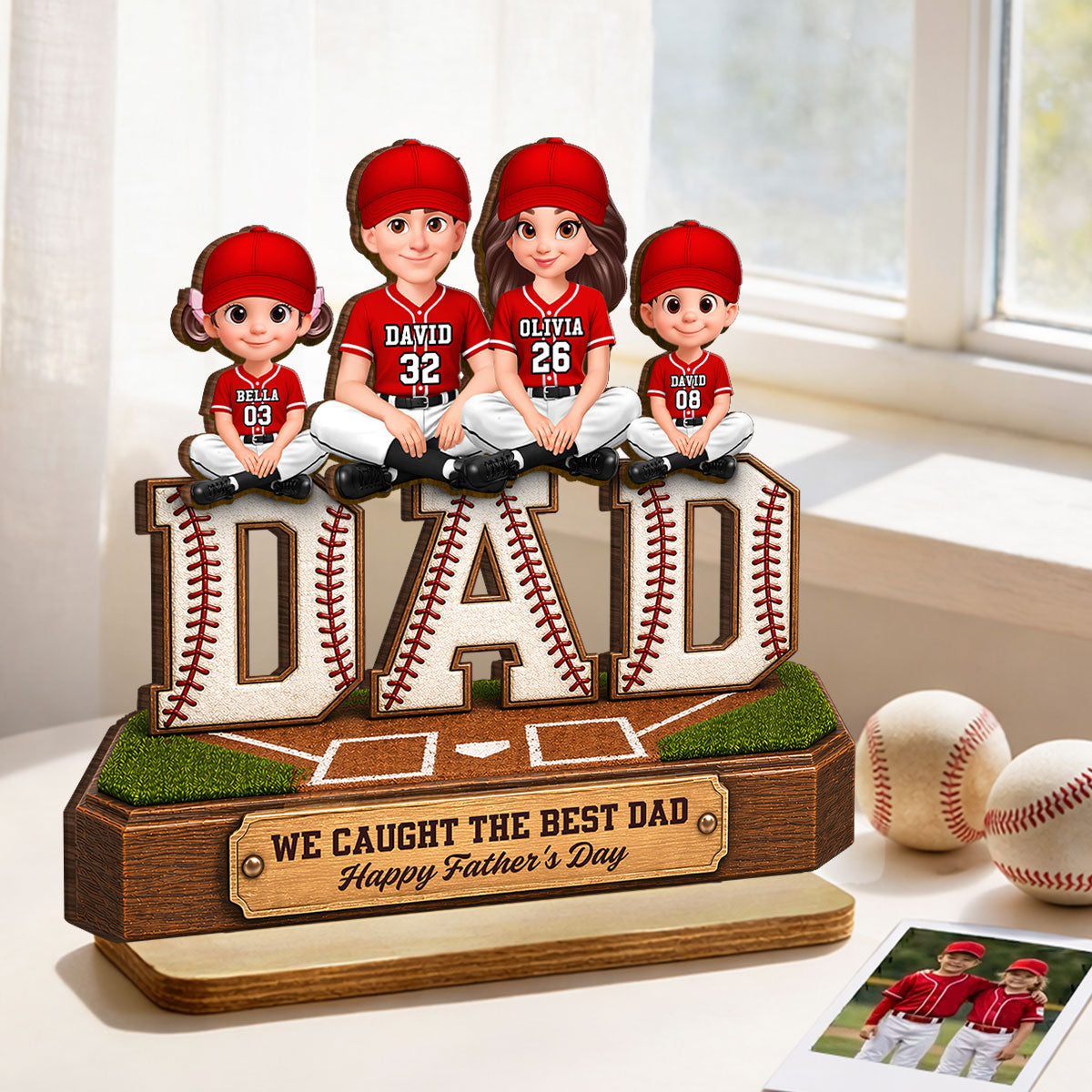 Baseball DAD We Caught The Best Dad - Personalized 2-Layered Wooden Plaque -  Gift For Dad