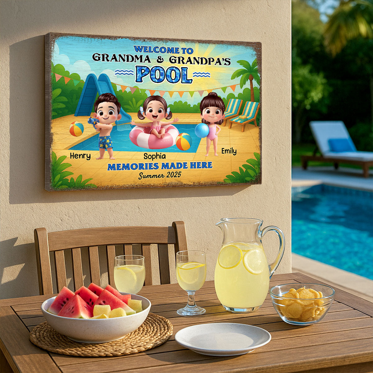 Welcome to Grandma & Grandpa's Pool Personalized Canvas Print, Entryway Front Porch Pool Patio Decor