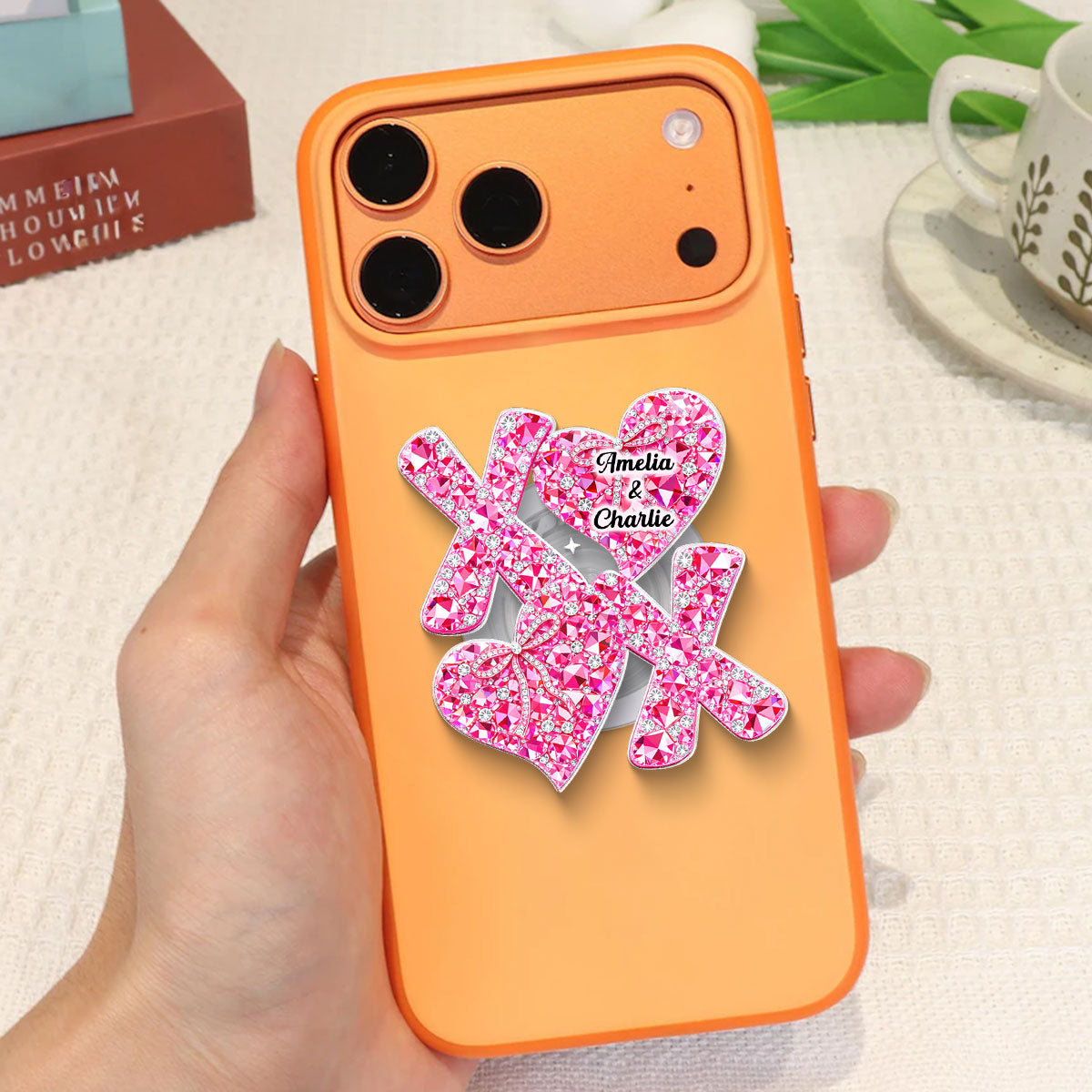 3D Effect Valentine Heart XOXO - Personalized Acrylic Magnetic Phone Grip - Anniversary, Valentine's Day Gift, Gift For Her