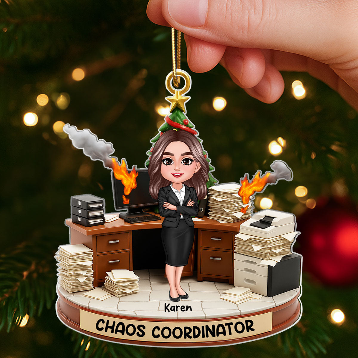 Office Chaos Coordinator - Personalized Acrylic Ornament - Funny Christmas Coworker Gift, White Elephant, Secret Santa Gift