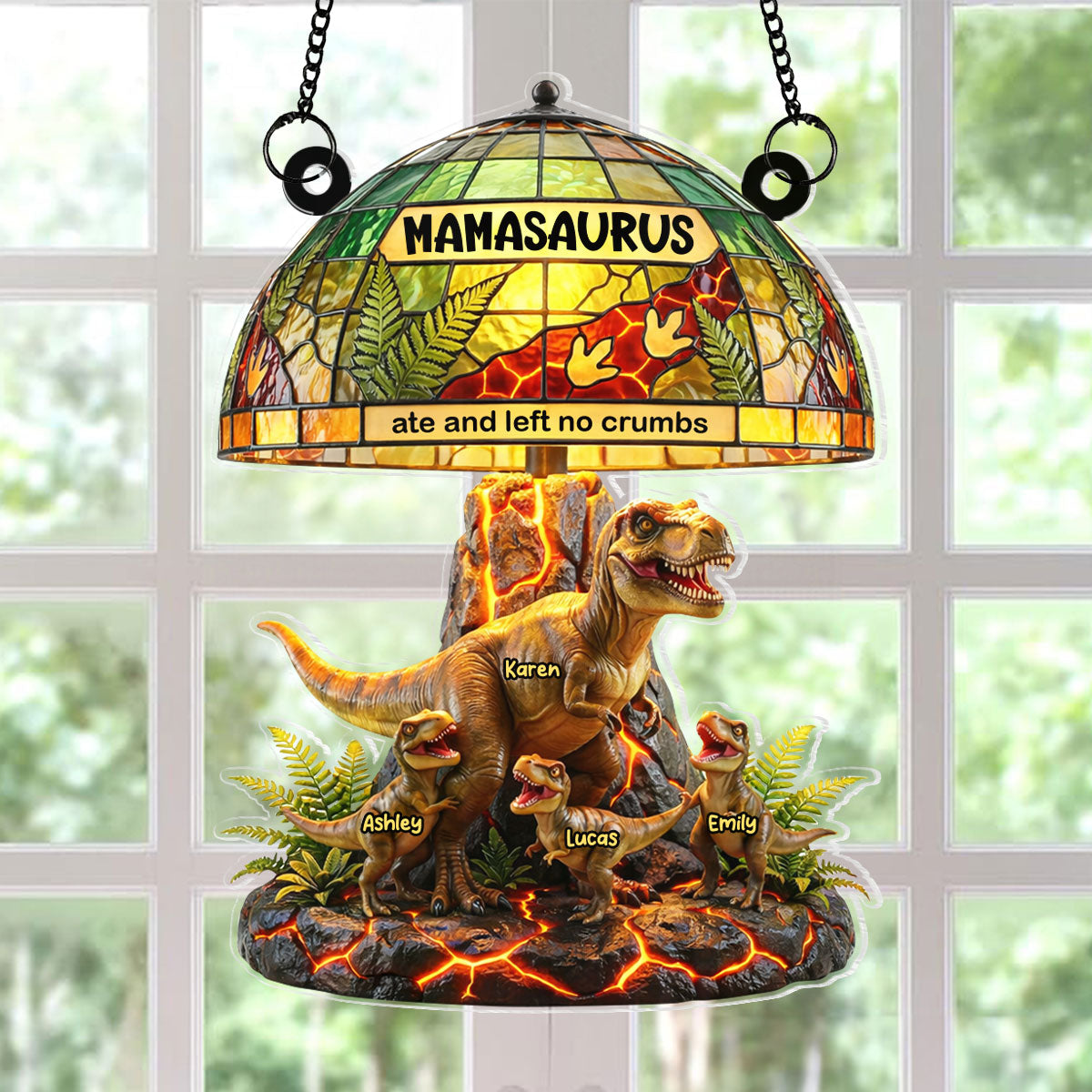 Mamasaurus Ate And Left No Crumbs - Personalized Window Hanging Suncatcher - Mother's Day Gift for Mom, Wife