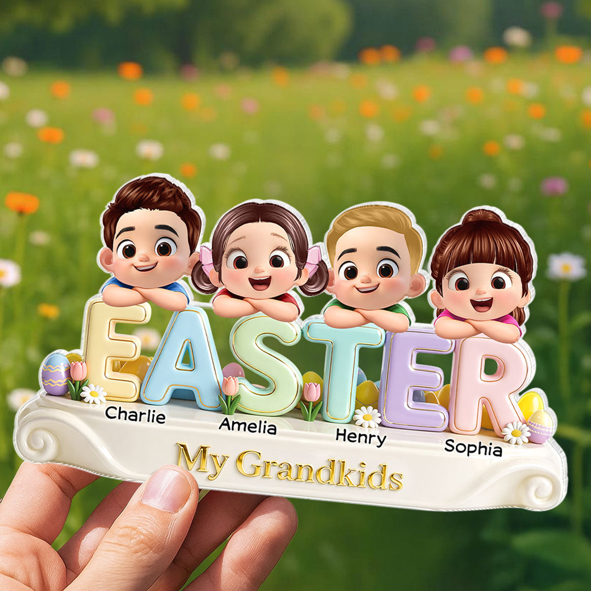 Our Grandkids Easter - Personalized Acrylic Block Plaque - Easter Decor for Grandma, Grandparents