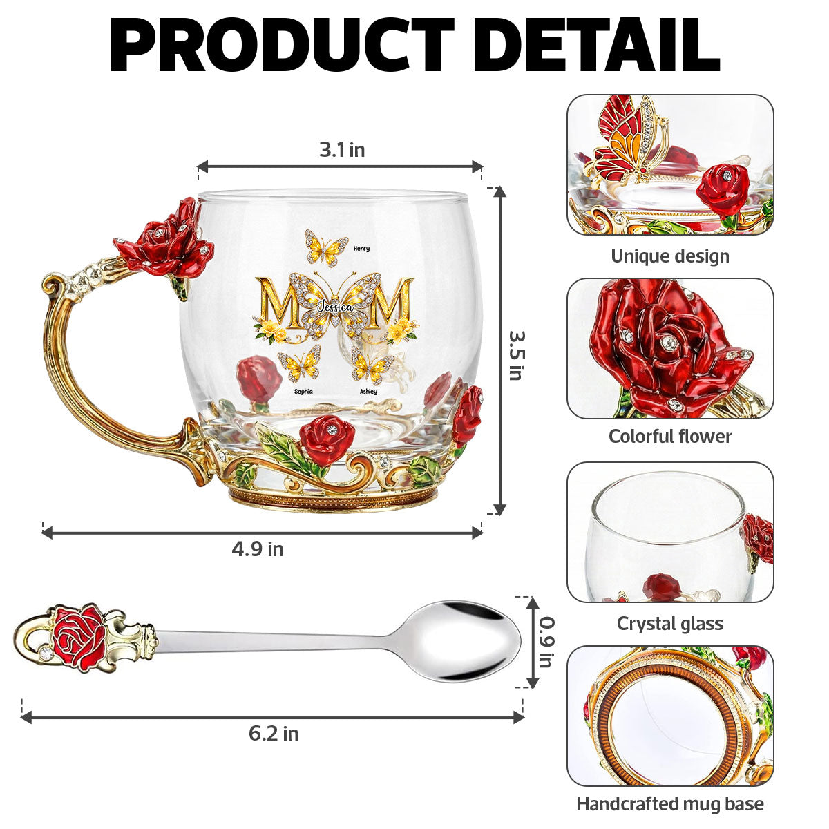 Mom And Children Butterflies - Personalized Enamel Flower Tea Cup - Gift For Mom