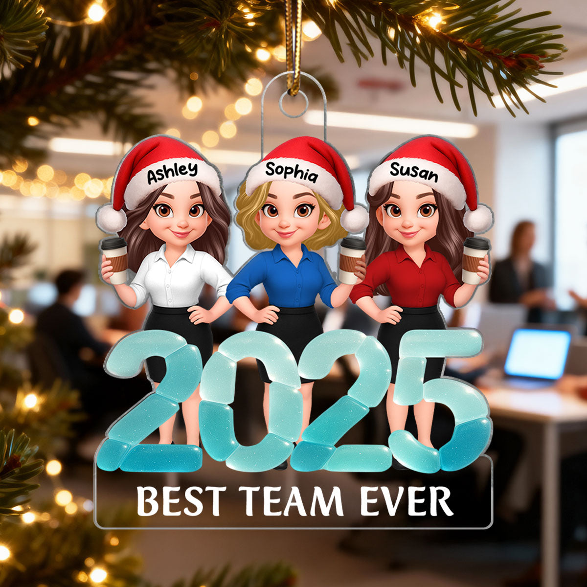 2025 Best Team Ever Sea Glass 3D Effect - Personalized Acrylic Ornament - Christmas Gift for Coworkers, Colleagues