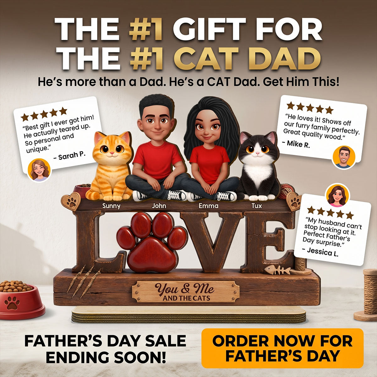 You & Me And The Cat - Personalized 2-Layered Wooden Plaque - Heartfelt  Gift For Cat Dad