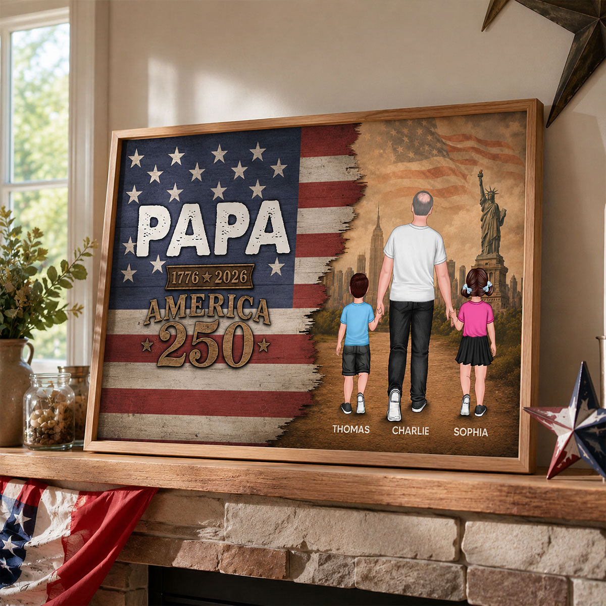 Papa Nation Flag America 250th Anniversary - Personalized Poster - 250 Years Of Freedom Celebration - Father's Day Gift For Husbands, Dads, Grandpas
