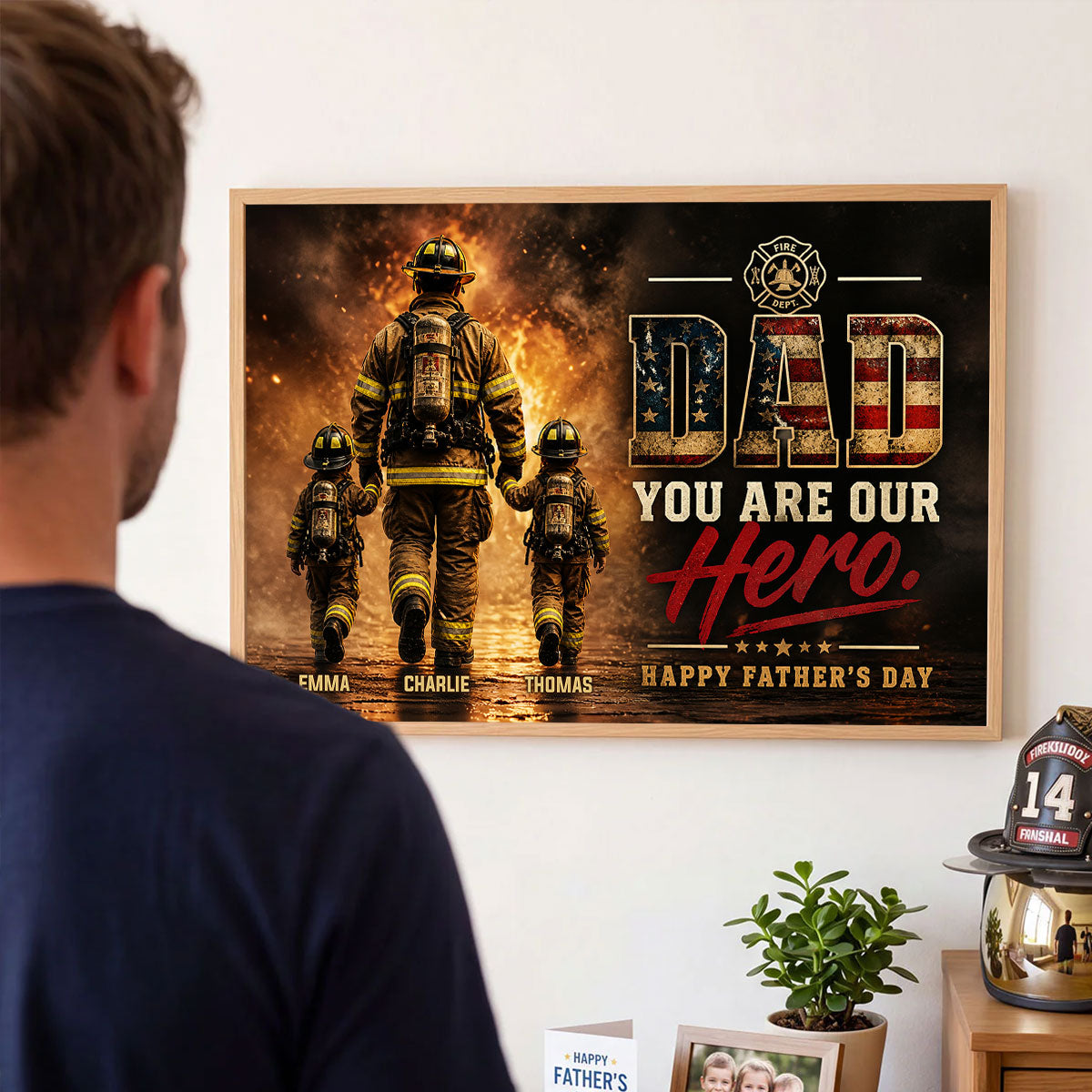 Firefighter Dad You Are Our Hero - Personalized Poster - Heartfelt Father's Day Gift for Dad, Husband