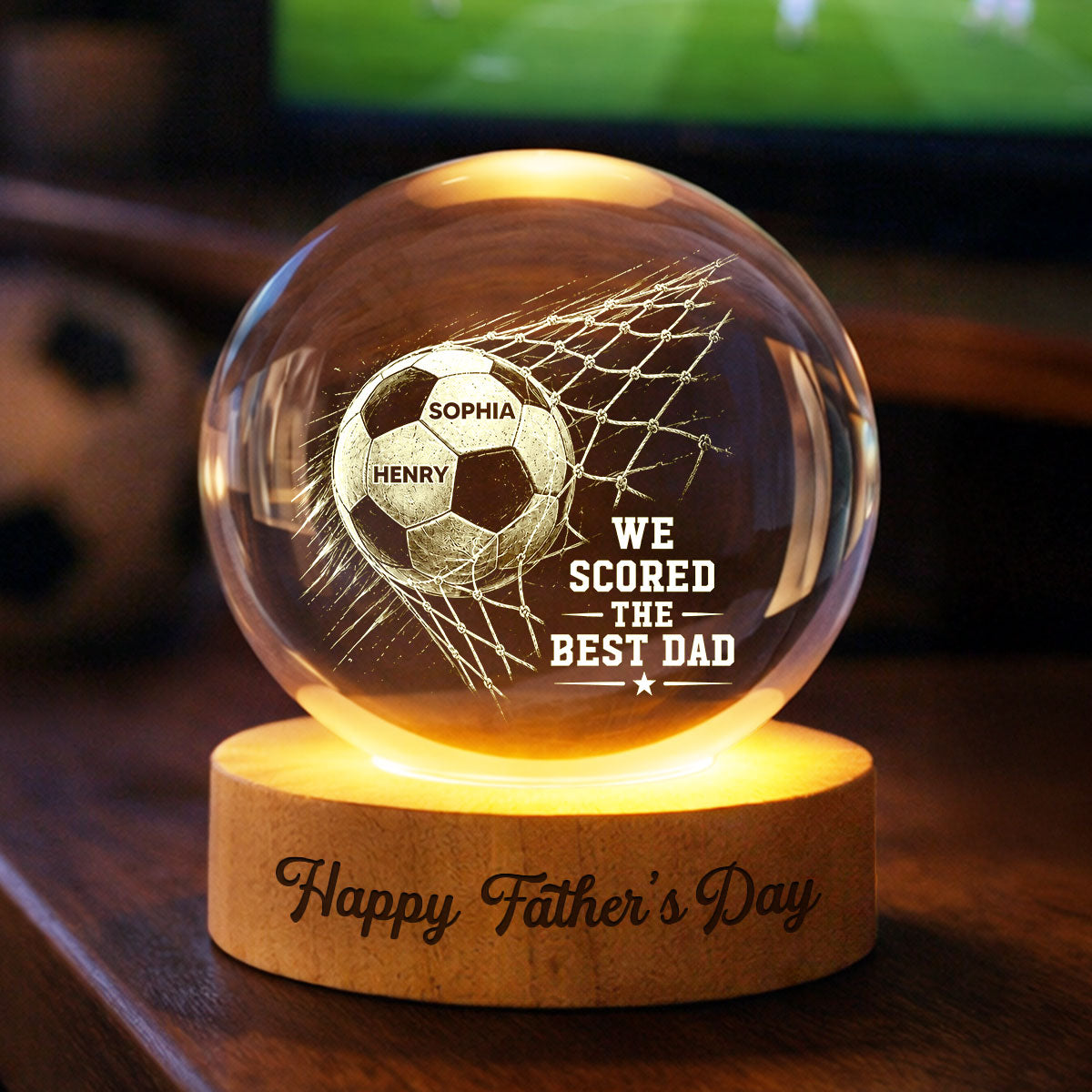 Trending Soccer Dad - Personalised Crystal Ball LED Night Light - Father's Day Gift For Dad