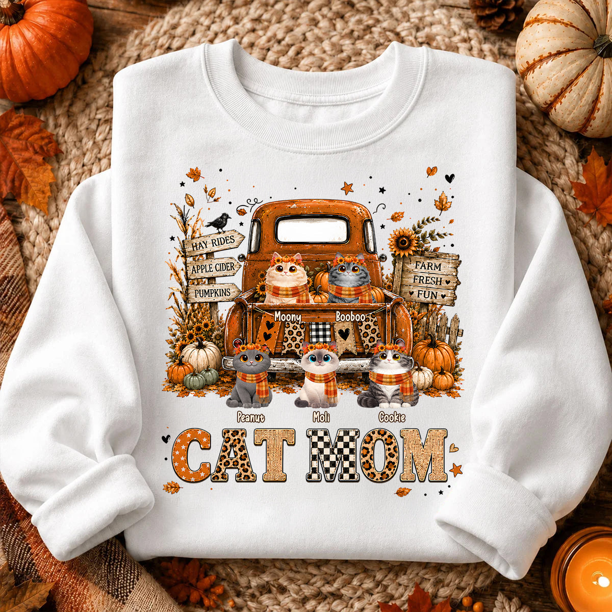 Cat Mom Fall Pickup Truck - Personalized Shirt - Fall Season Gift, Gift For Cat Lovers