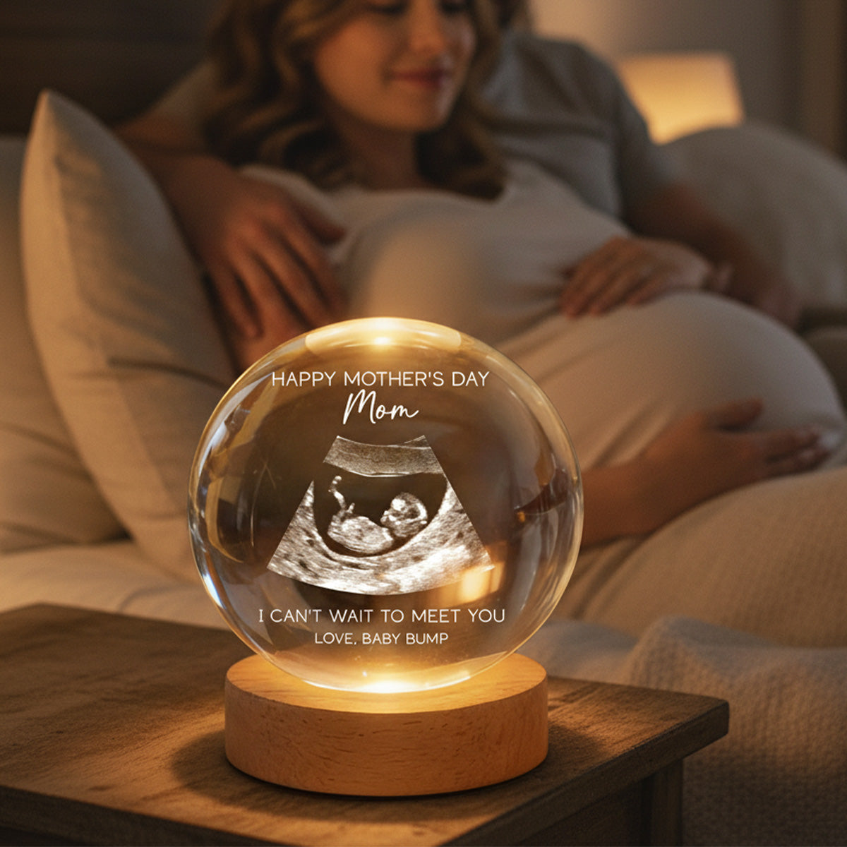 Happy Mother's Day From The Bump Custom Photo - Personalized Crystal Ball LED Night Light - First Mother's Day Gift For Pregnancy Mom