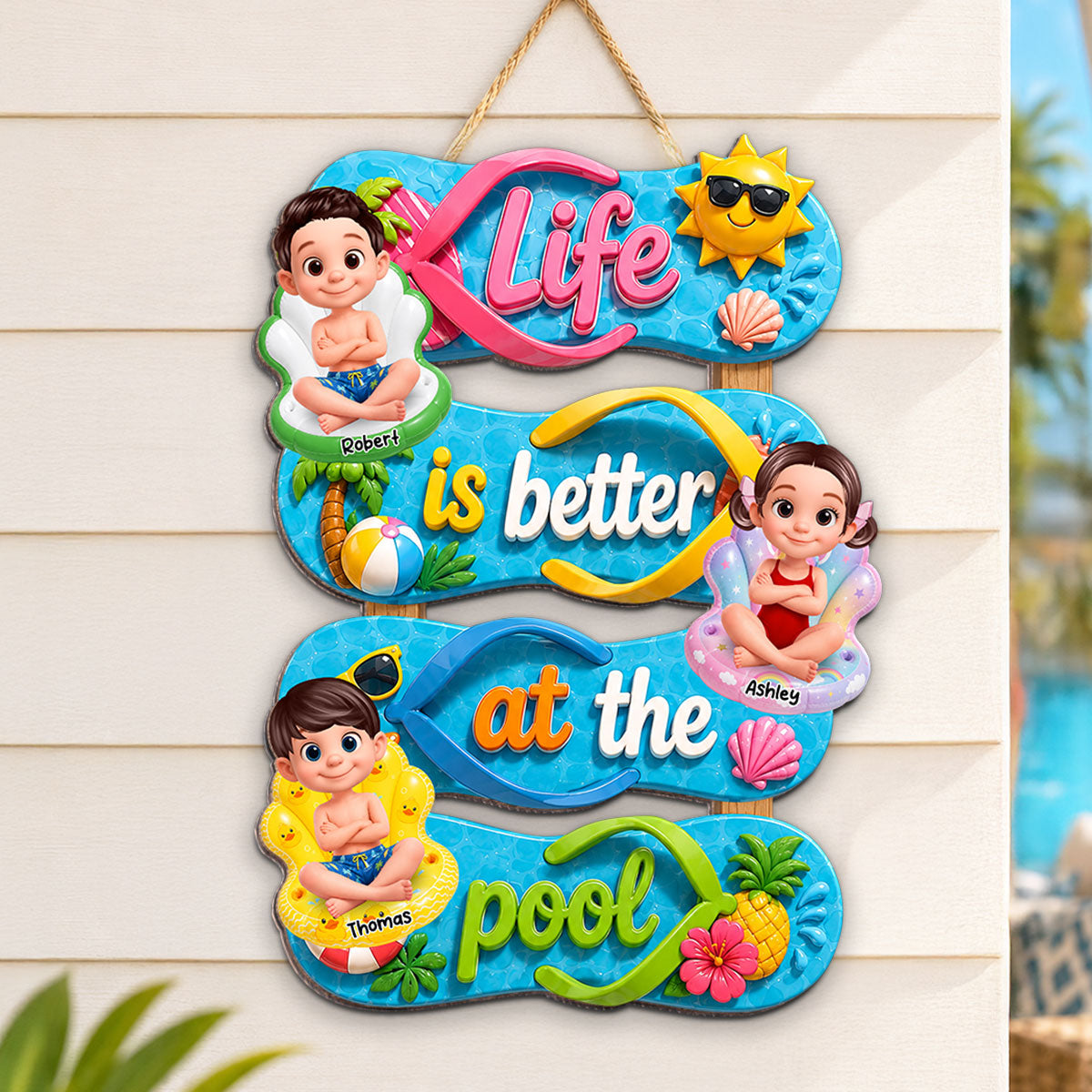 Flip Flop Life Is Better At Pool - Personalized Wood Sign - Gift For Grandparents, Summer Outdoor Pool, Porch, Patio, Bar Decoration