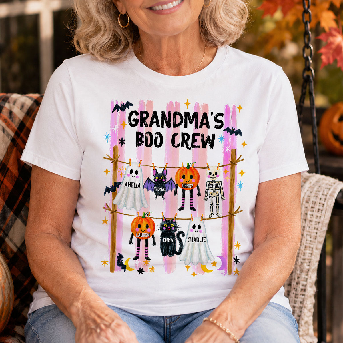 Grandma's Boo Crew Preppy Pattern - Personalized Shirt - Trendy Fall Halloween Tee for Grandma