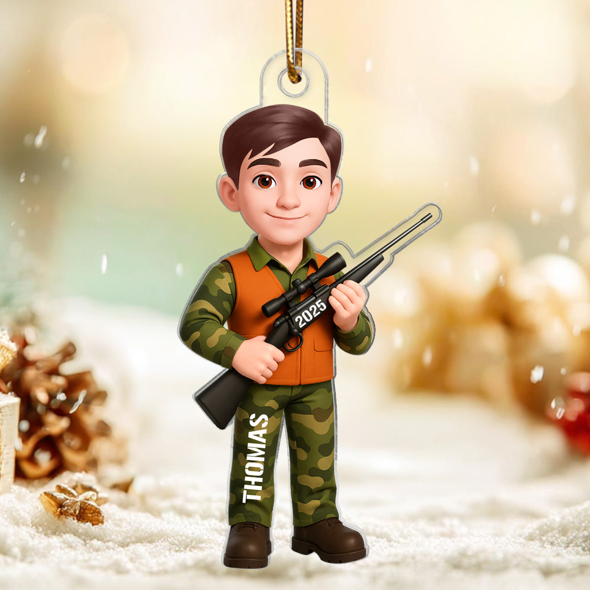 Christmas Boy Girl Hunting - Personalized Acrylic Ornament - Gift For Hunters, Hunting Lovers, Shooting Team, Grandson, Granddaughter
