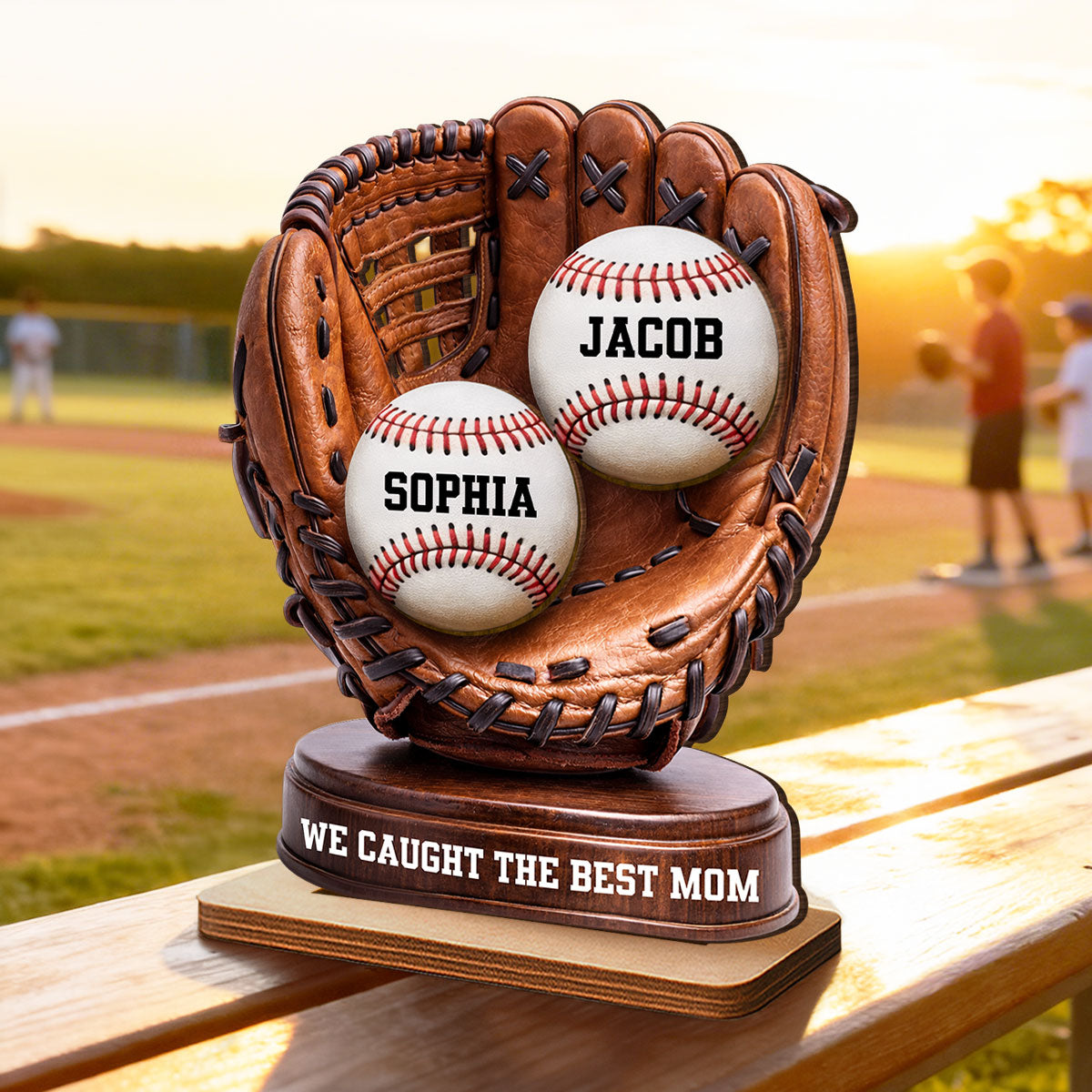 We Caught The Best Mom Baseball Glove - Personalized 2-Layered Wooden Plaque - Mother's Day Gift for Mom, Wife