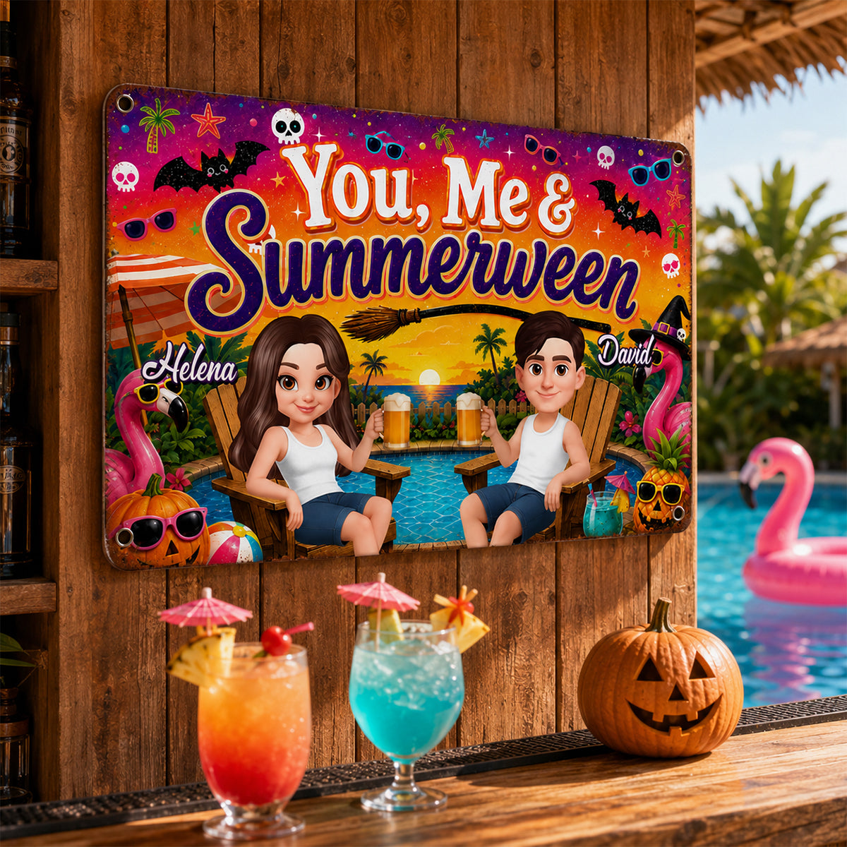 You and Me Summerween Couple - Personalized Metal Sign - Halloween Summer Decor