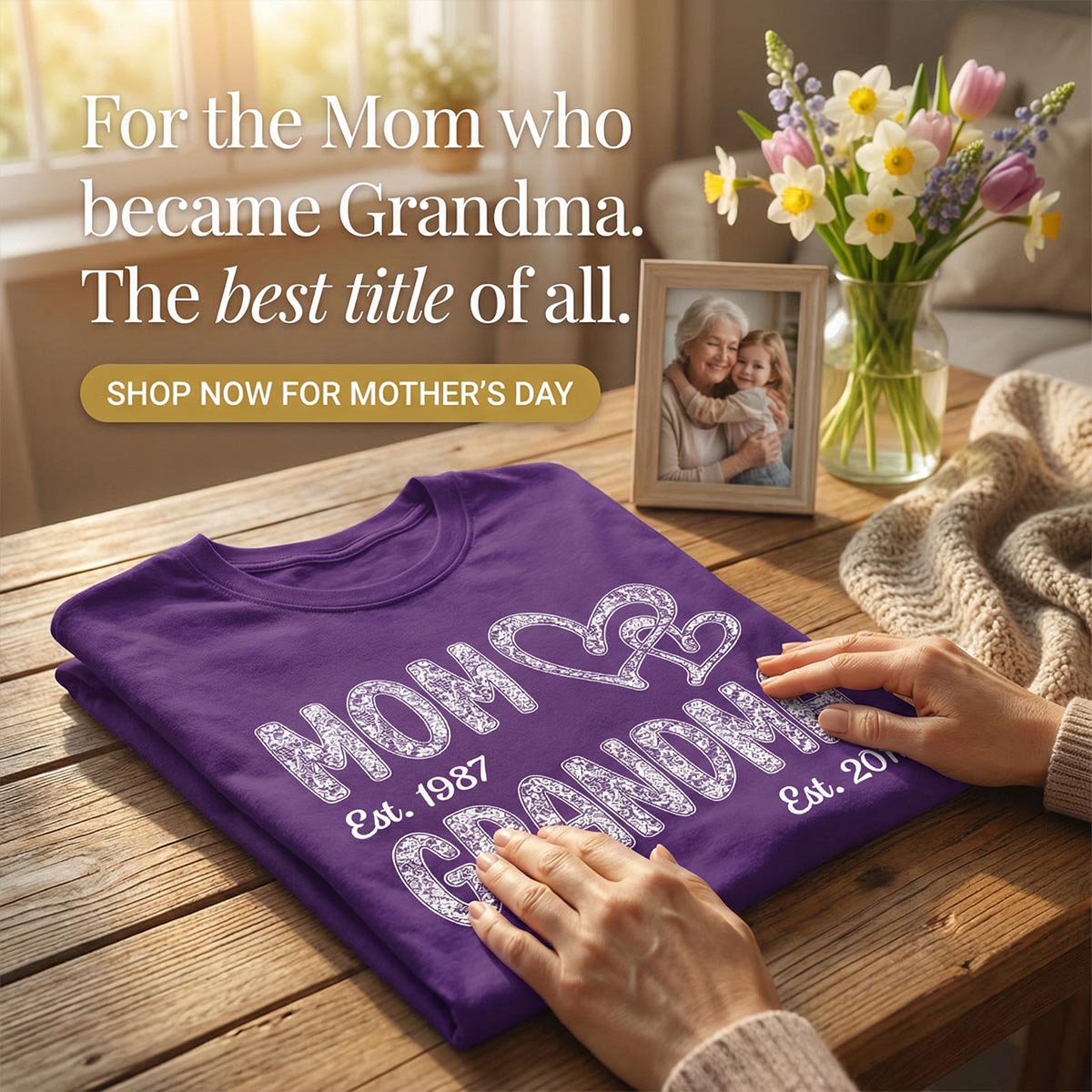 Mom Grandma Lace Pattern Est Year - Personalized Shirt - Gift For Grandma, Mom