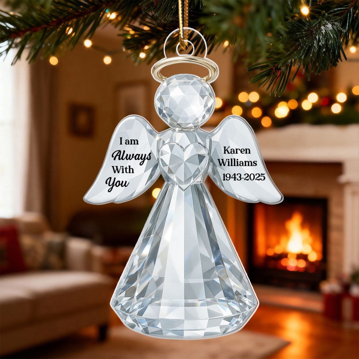 I Am Always With You Angel Memorial Crystal Effect - Personalized Acrylic Ornament - Heartfelt Memorial Christmas Gift for Loved Ones