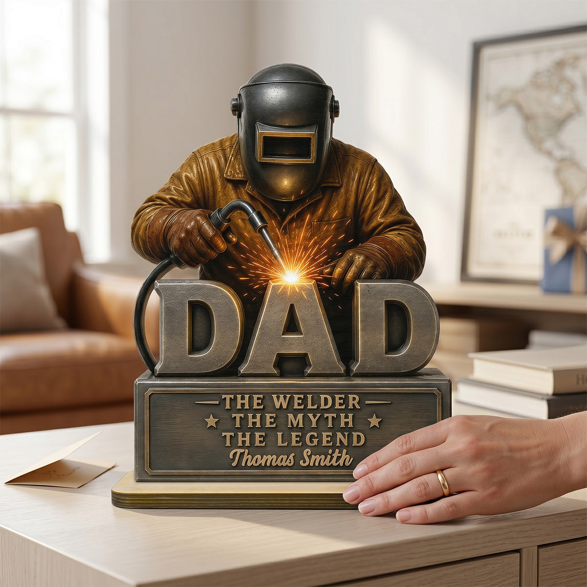 Welder Dad The Man The Myth - Personalized 2-Layered Wooden Plaque -  Gift For Welders, Metal Worker Mechanic Welding Dad, Husband