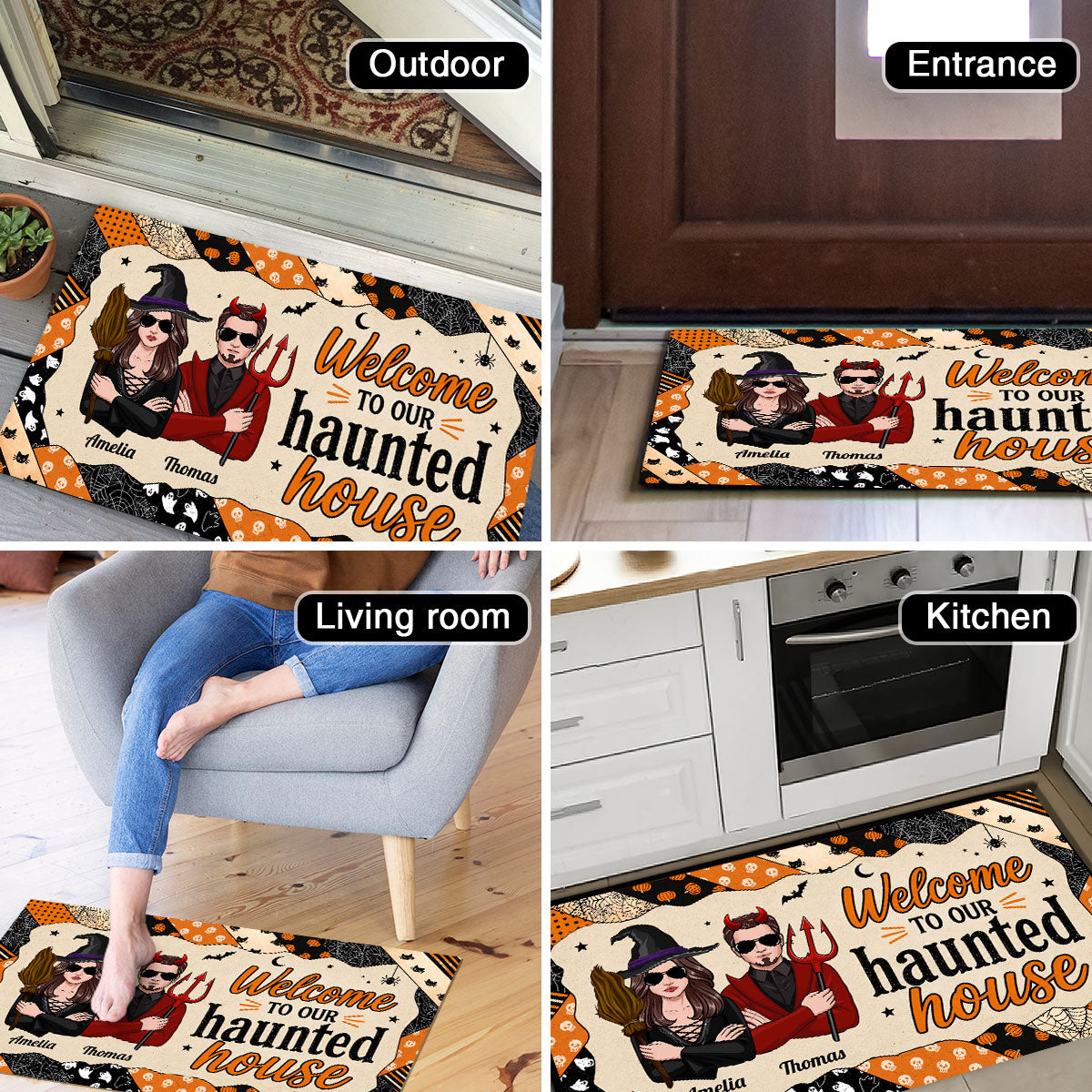 Welcome to Our Haunted House - Personalized Doormat - Halloween Decor for Couples