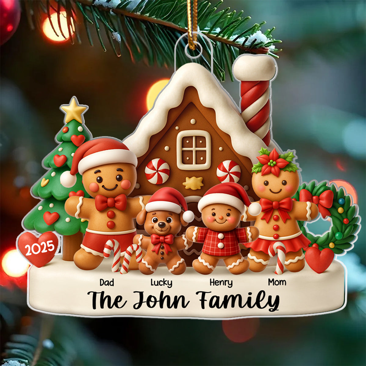 Gingerbread House Family - Personalized Acrylic Ornament - Christmas Decor for Family
