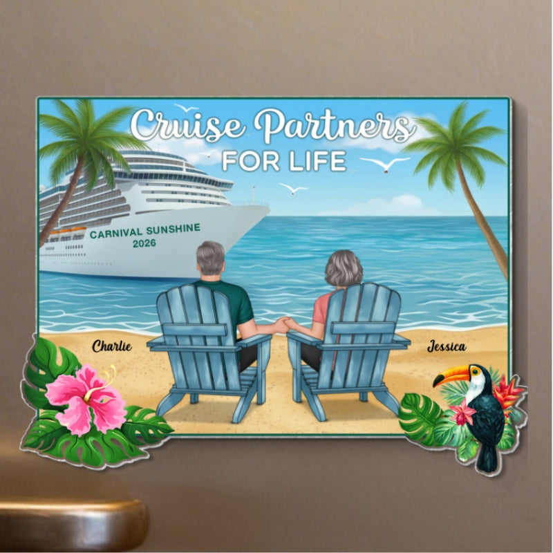 We're In Cruise Mode Back View Couple Sitting On The Beach - Personalized Cruise Ship Door Magnet