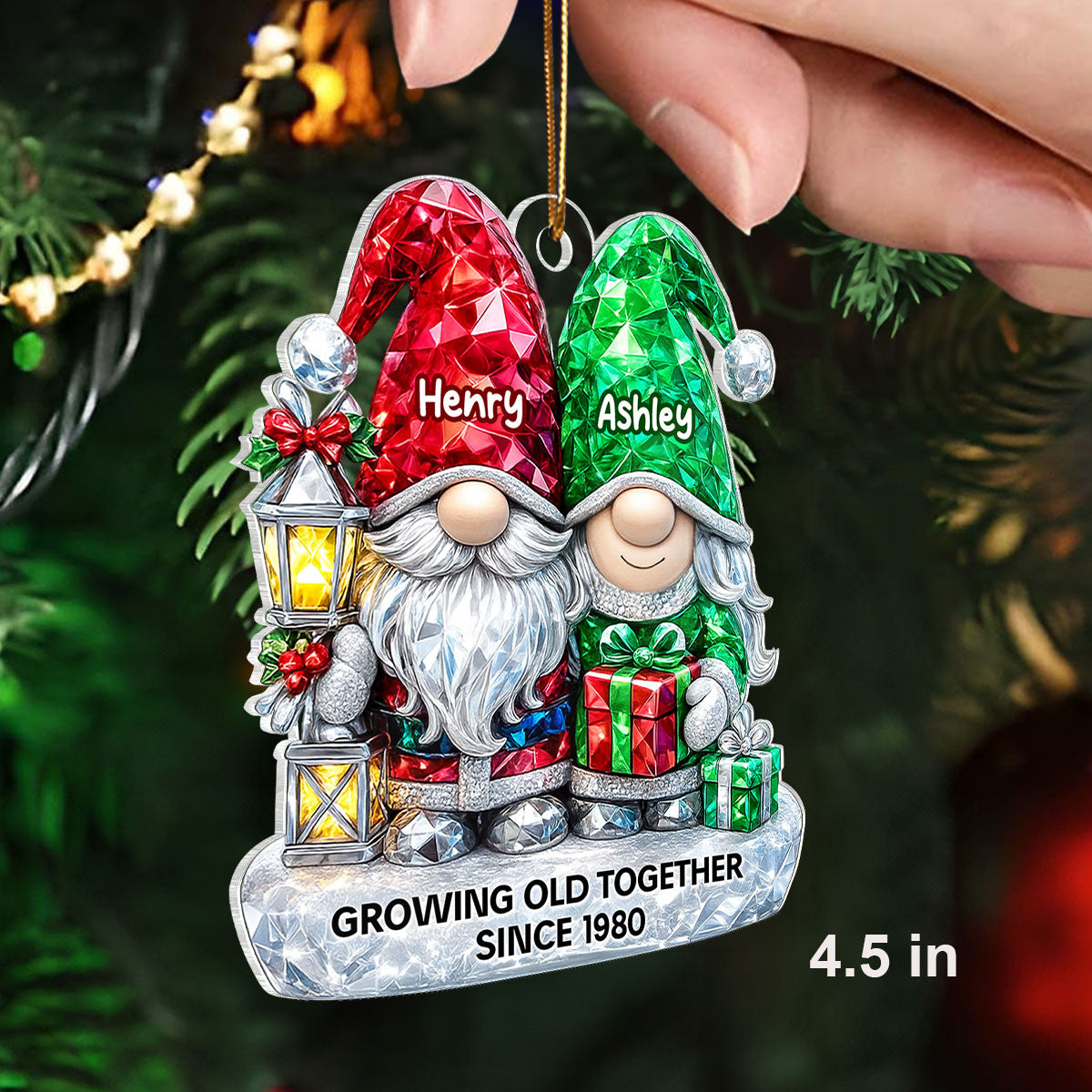 Gnome Couple 3D Crystal Effect - Personalized Acrylic Ornament - Christmas Gift for Couple