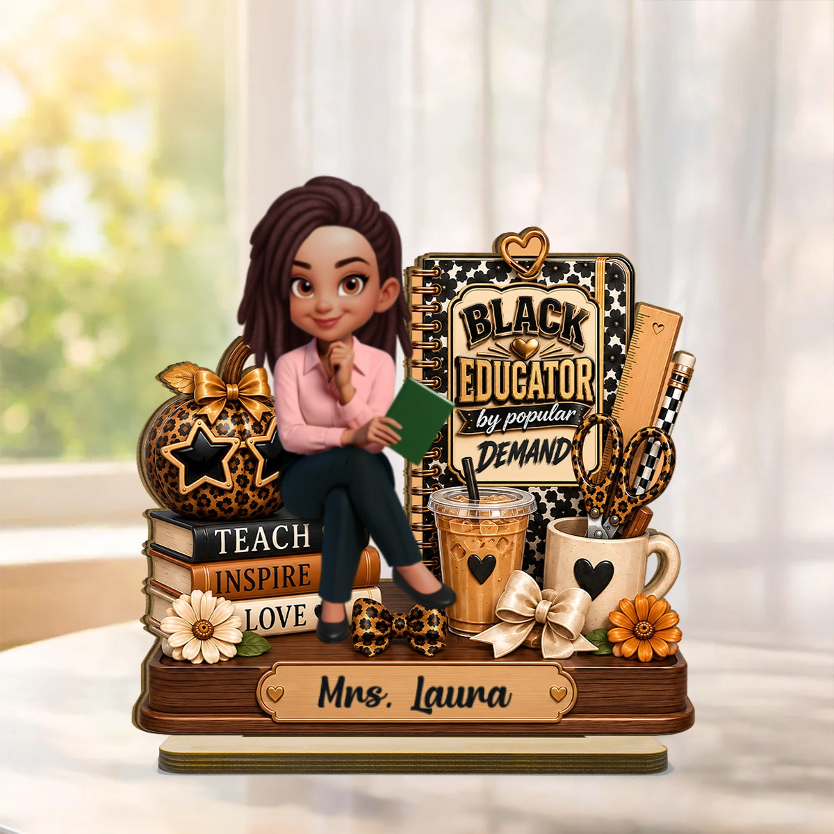 Black Educator by Popular Demand - Personalized 2-Layered Wooden Plaque - Back to School Gift for Teacher