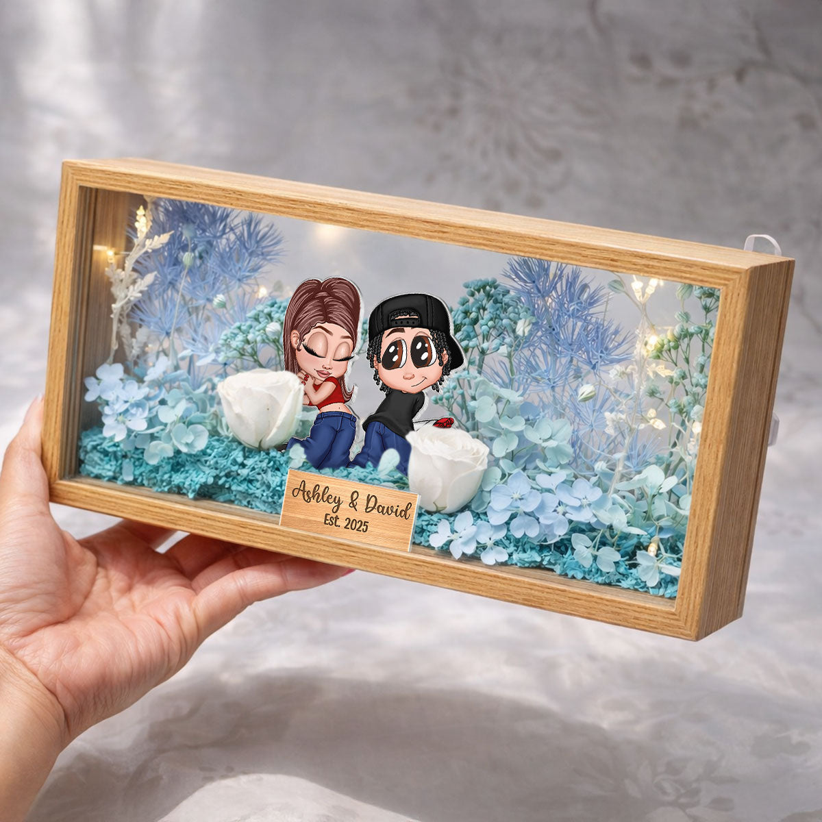 Eternal Love Y2K Couple - Personalized DIY Flower Shadow Box LED Night Light - Valentine's Day Gift, Anniversary Gift, Wedding Gift For Couple, For Him, For Her
