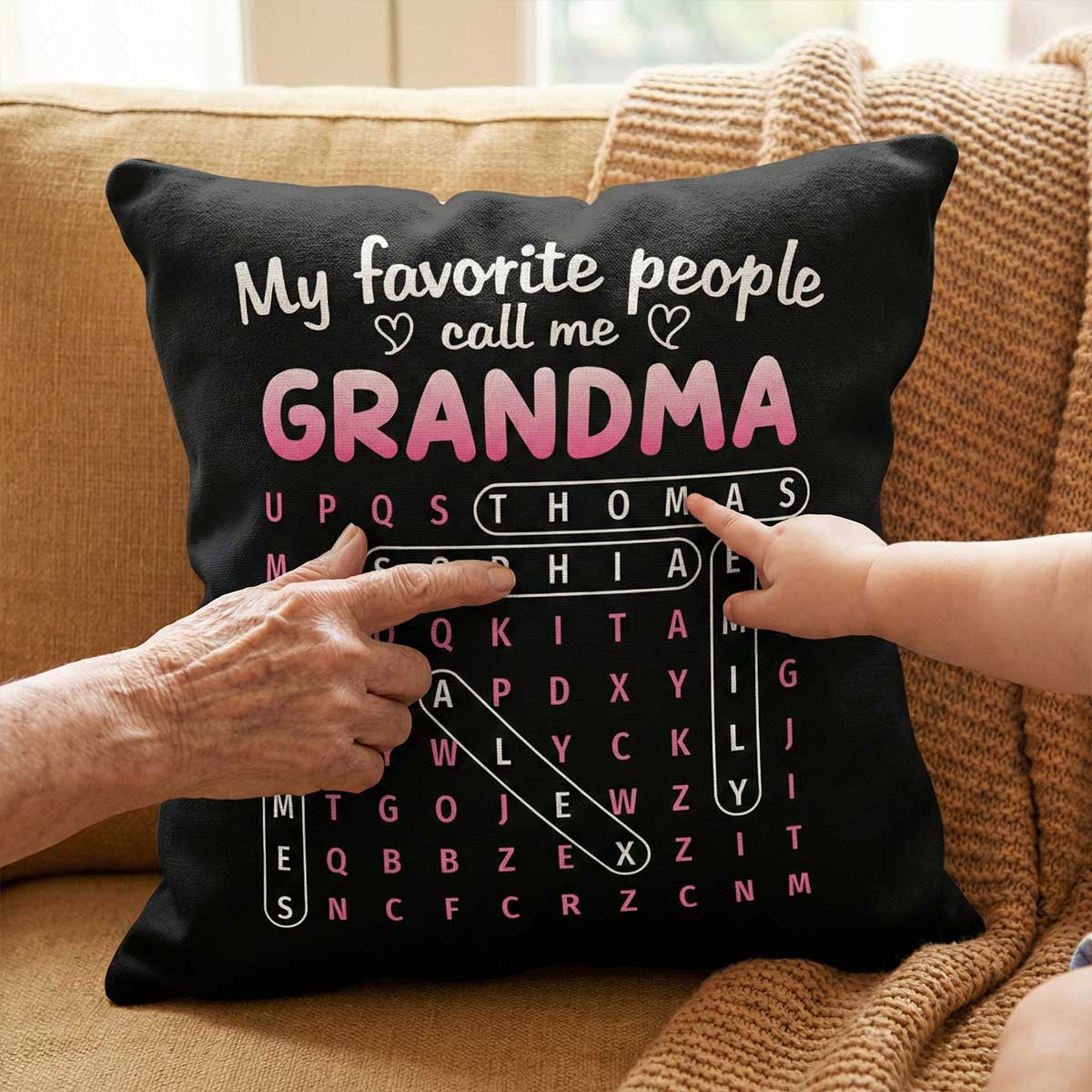 Favorite People Call Me Grandma Word Search Puzzle - Personalized Pillow - Mother's Day Gift For Grandma