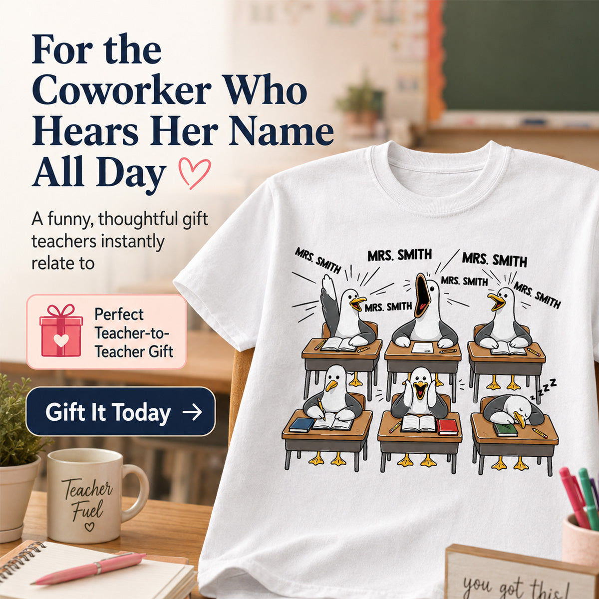 Funny Seagull Teacher - Personalized Shirt - Back To School Gift